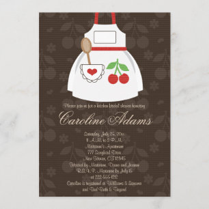 Cherry Apron Bridal Shower Invitation Red and Brow