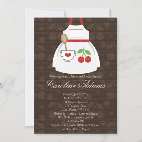 Cherry Apron Bridal Shower Invitation Red and Brow