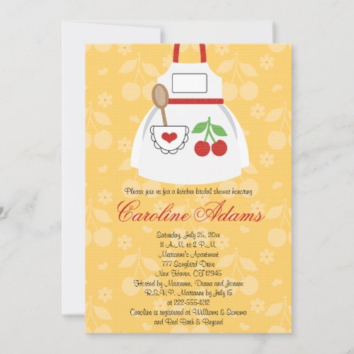 Cherry Apron Bridal Shower Invitation Yellow and R