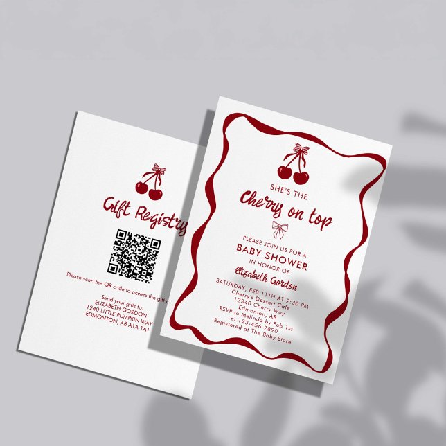 Cherry Baby Shower 2-sided QR Code Registry Sweet Invitation (Creator Uploaded)