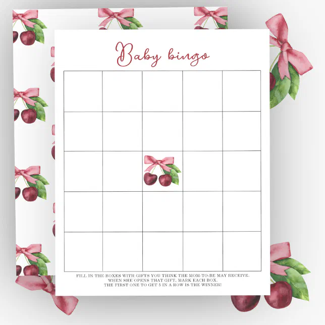 Cherry baby shower Baby shower bingo game | Zazzle