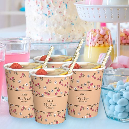 Cherry Baby Shower Berry Sweet Hand Drawn Paper Cups