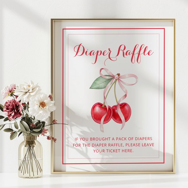 Cherry Baby Shower Diaper Raffle Sign (Diaper Raffle Baby Shower Sign)