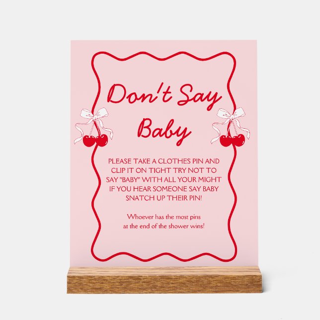 Cherry Baby Shower Don't Say Baby Game Acrylic Sign (Creator Uploaded)