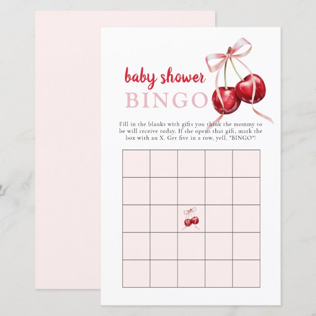 Cherry Baby Shower Gift Bingo Activity Game (Front/Back)