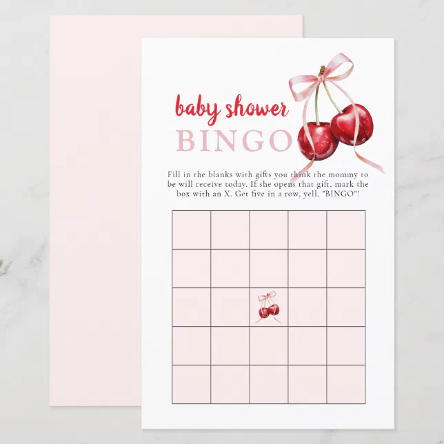 Cherry Baby Shower Gift Bingo Activity Game | Zazzle
