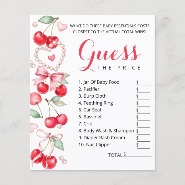 Cherry Baby Shower Guess the Price Game Flyer (Front)