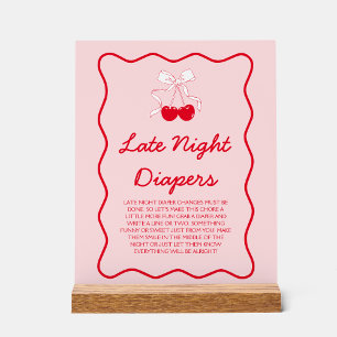Cherry Baby Shower Late Night Diapers Game Acrylic Sign