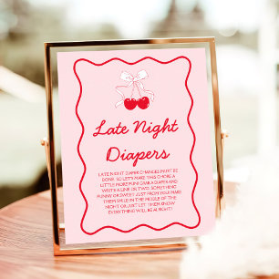 Cherry Baby Shower Late Night Diapers Game Poster