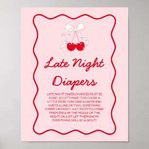 Cherry Baby Shower Late Night Diapers Game Poster