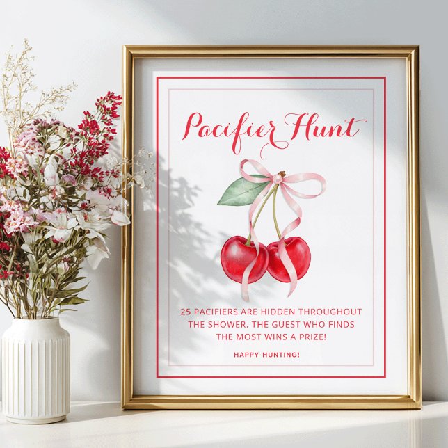 Cherry Baby Shower Pacifier Hunt Game Sign (Pacifier Hunt Game)