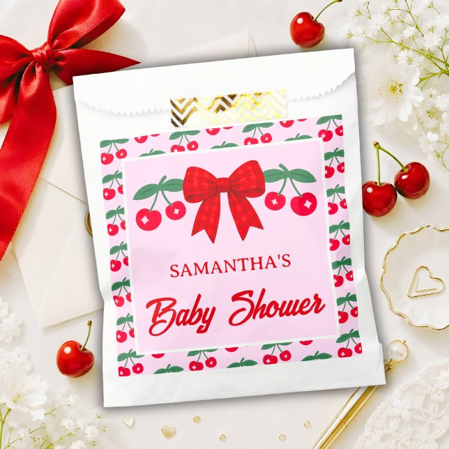 Cherry Baby Shower Red Gingham Bow Favor Bag (Creator Uploaded)