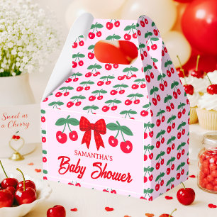 Cherry Baby Shower Red Gingham Bow Favor Boxes