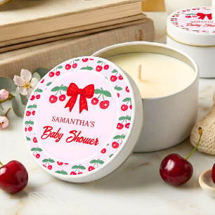 Cherry Baby Shower Red Gingham Bow Mini Candle Favors