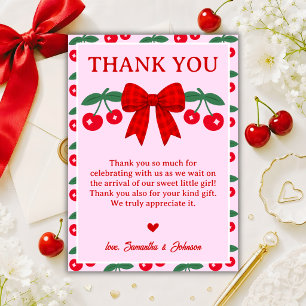Cherry Baby Shower Red Gingham Bow Thank You Card