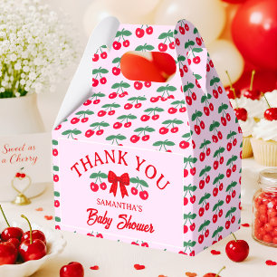 Cherry Baby Shower Red Gingham Bow Thank You Favor Boxes
