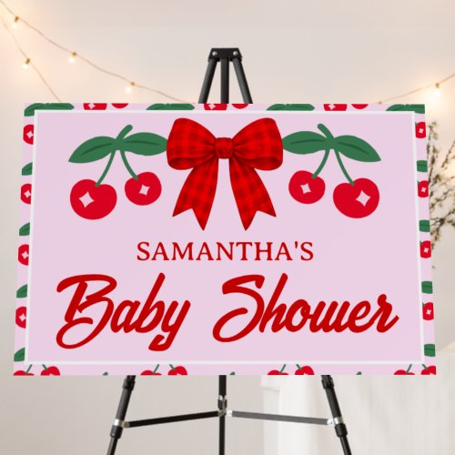 Cherry Baby Shower Red Gingham Bow Welcome Sign