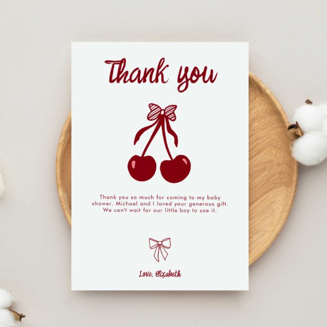 Cherry Baby Shower Thank you Cute Coquette Bow Card (Creator Uploaded)