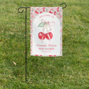 Cherry Baby Shower Welcome Flag   Custom Name Date