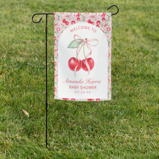 Cherry Baby Shower Welcome Flag | Custom Name Date (In SItu)