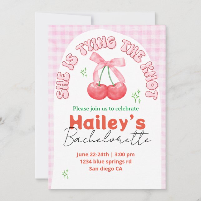 Cherry bachelorette invitation tying the knot  (Front)