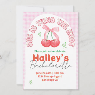 Cherry bachelorette invitation tying the knot