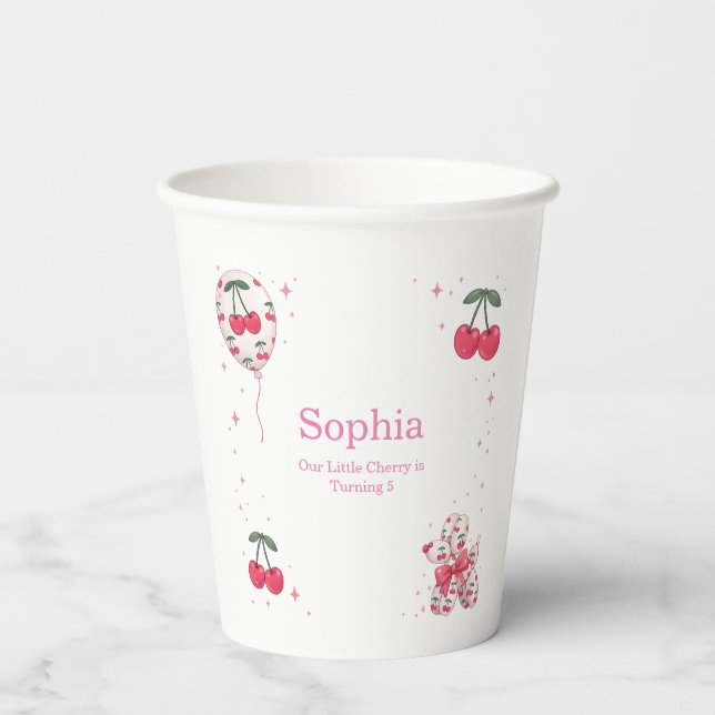 Cherry Balloon Dog Birthday Party Paper Cups (Back)