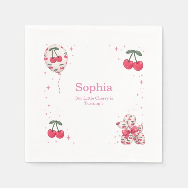 Cherry Balloon Dog Birthday Party Paper Plate Napkins (Front)