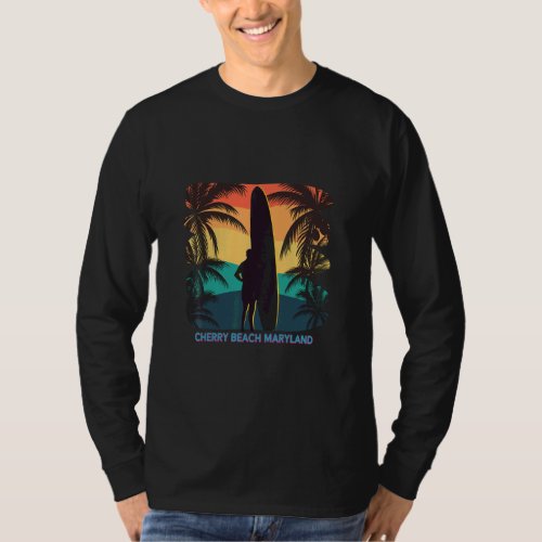 Cherry Beach Maryland Md Palm Tree Surfboard Surfe T_Shirt