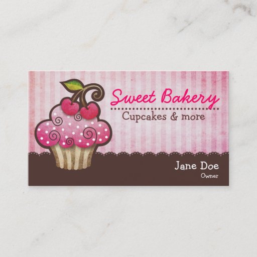 Customizable Cherry Berry Cupcake Business Cards
