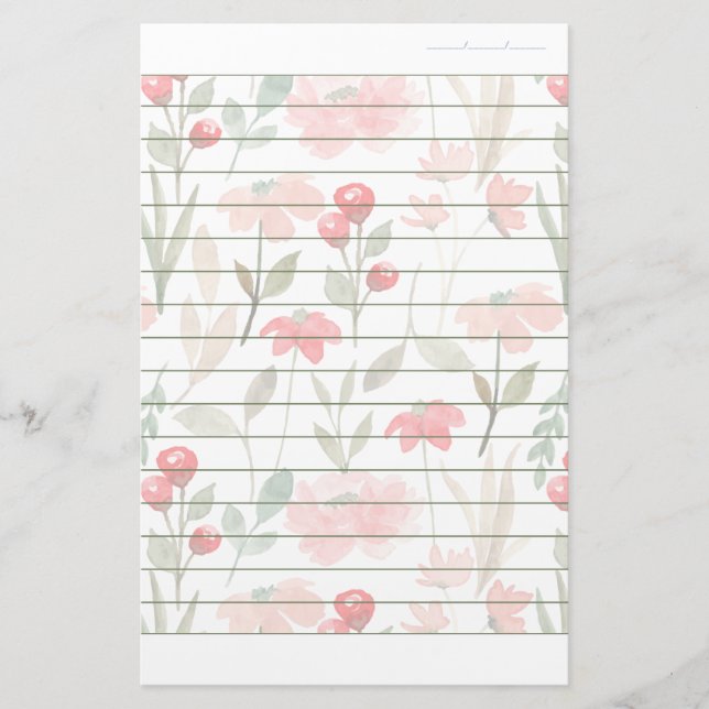 Cherry Berry Pattern Writing Paper Dated Lined (Front)