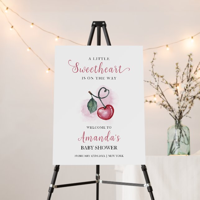 Cherry Berry Sweetheat Baby Shower Welcome Sign (In Situ (Stand))