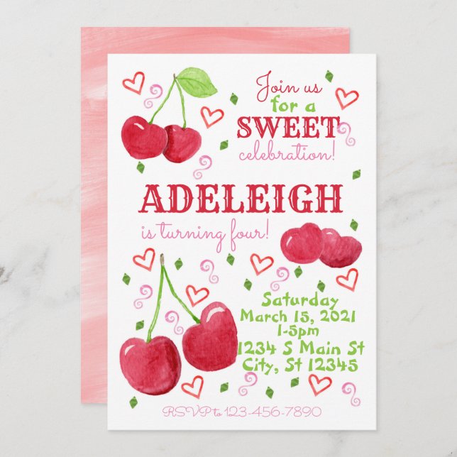 Cherry Birthday Invitation (Front/Back)