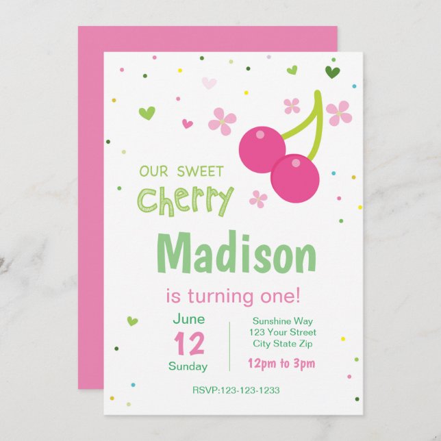 Cherry Birthday invitation (Front/Back)