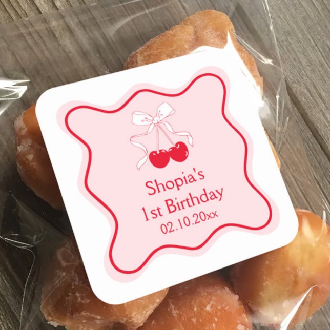 Cherry Birthday Party Square Sticker (Creator Uploaded)