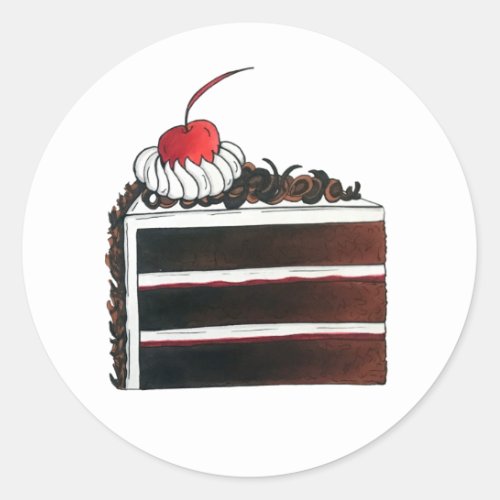 Cherry Black Forest Cake Shop Slice Bakery Baker Classic Round Sticker