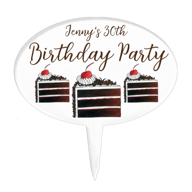 Cherry Black Forest Cake Slice Birthday Party Food Cake Topper (Front)