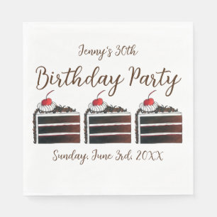 Cherry Black Forest Cake Slice Birthday Party Food Napkins