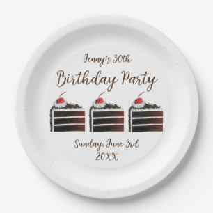 Cherry Black Forest Cake Slice Birthday Party Food Paper Plates