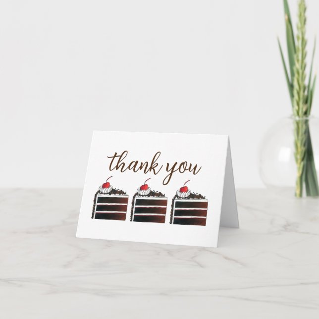 Cherry Black Forest Cake Slice Birthday Party Food Thank You Card (Front)