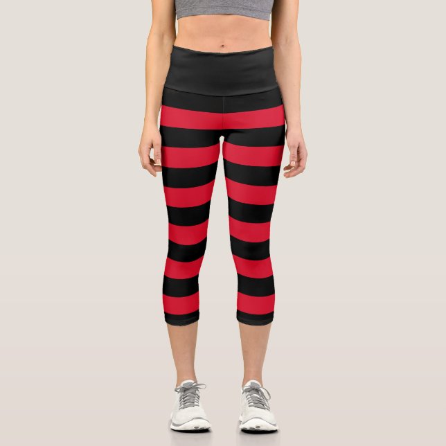 Cherry black stripes rockabilly goth pinup capri leggings (Front)