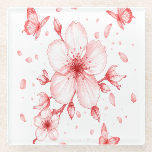 Cherry Bloom Elegance Glass Coaster