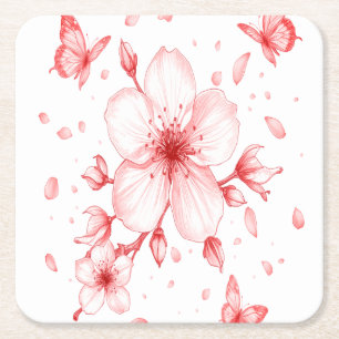 Cherry Bloom Elegance Square Paper Coaster