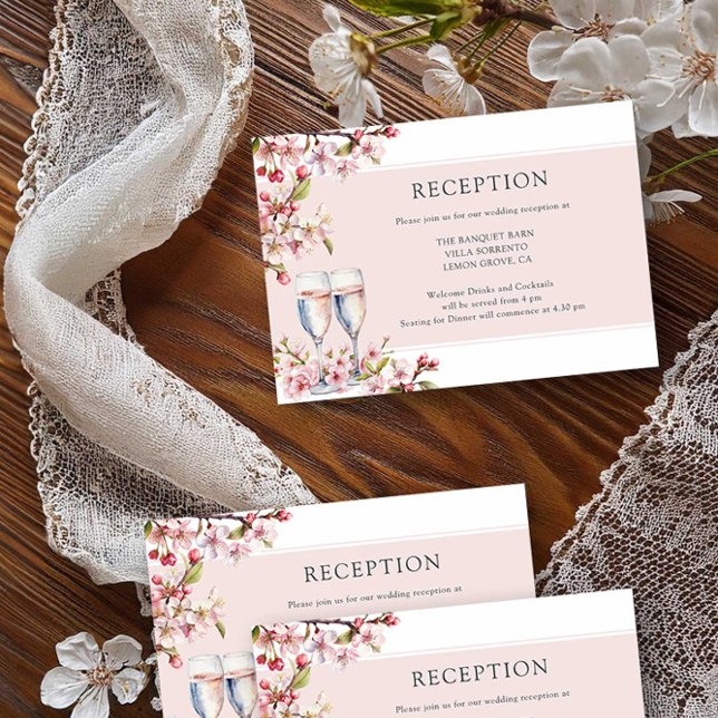 Cherry Blosom Pink Floral Wedding Reception Enclosure Card (Wedding Reception insert card from the Cherry Blossom Wedding Collection by Darling & May)