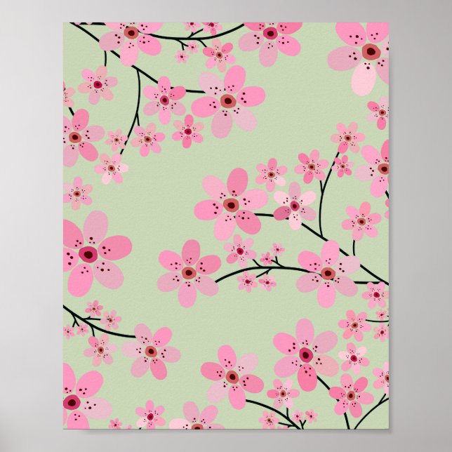 Cherry Blossom 07 Pastel Green Poster (Front)
