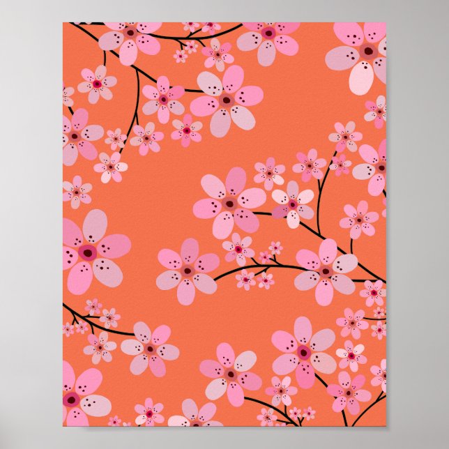 Cherry Blossom 10 Orange And Pink Poster (Front)