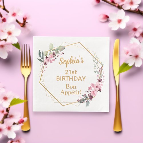 Cherry Blossom 21st Birthday Dinner Party Napkins