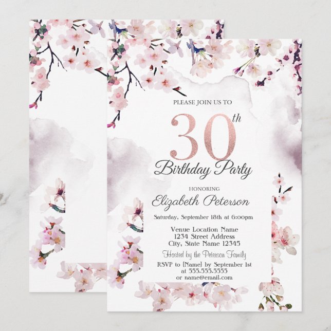 Cherry Blossom 30th Birthday  Invitation (Front/Back)