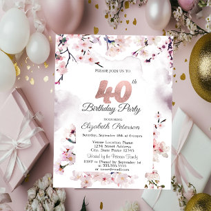 Cherry Blossom 40th Birthday Invitation