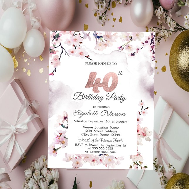 Cherry Blossom 40th Birthday  Invitation (Creator Uploaded)
